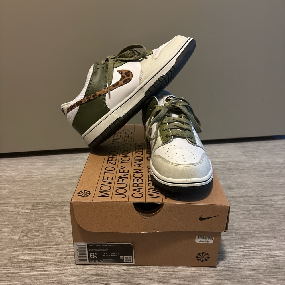 Nike Dunks in Olive/Leopard Print